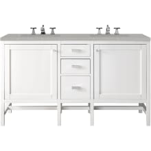 Addison 60" Free Standing Double Basin Hardwood Vanity Set with 1-3/16" Eternal Serena Quartz Top, and Electrical Outlet