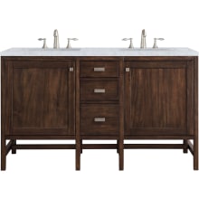 Addison 60" Free Standing Double Basin Hardwood Vanity Set with 1-3/16" Carrara White Marble Top, and Electrical Outlet