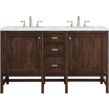Addison 60" Free Standing Double Basin Hardwood Vanity Set with 1-3/16" Eternal Jasmine Pearl Quartz Top, and Electrical Outlet