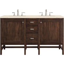 Addison 60" Free Standing Double Basin Hardwood Vanity Set with 1-3/16" Eternal Marfil Quartz Top, and Electrical Outlet