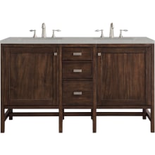 Addison 60" Free Standing Double Basin Hardwood Vanity Set with 1-3/16" Eternal Serena Quartz Top, and Electrical Outlet