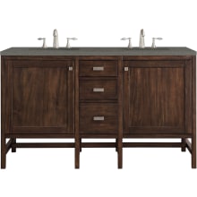 Addison 60" Free Standing Double Basin Hardwood Vanity Set with 1-3/16" Grey Expo Quartz Top, and Electrical Outlet