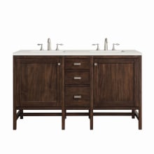 Addison 60" Double Basin Wood Vanity Set with 3cm Lime Delight Silestone Quartz Vanity Top, Rectangular Sinks, USB Port and Electrical Outlet