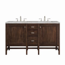 Addison 60" Double Basin Wood Vanity Set with 3cm Victorian Silver Silestone Quartz Vanity Top, Rectangular Sinks, USB Port and Electrical Outlet