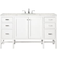 Addison 60" Free Standing Single Basin Hardwood Vanity Set with 1-3/16" Eternal Jasmine Pearl Quartz Top, and Electrical Outlet