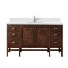 Addison 60" Single Basin Wood Vanity Set with 3cm White Zeus Silestone Quartz Vanity Top, Backsplash, Rectangular Sink, USB Port and Outlet