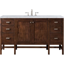 Addison 60" Free Standing Single Basin Hardwood Vanity Set with 1-3/16" Carrara White Marble Top, and Electrical Outlet