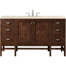 Addison 60" Free Standing Single Basin Hardwood Vanity Set with 1-3/16" Eternal Marfil Quartz Top, and Electrical Outlet