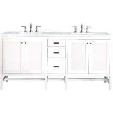 Addison 72" Free Standing Double Basin Hardwood Vanity Set with 1-3/16" Carrara White Marble Top, and Electrical Outlet