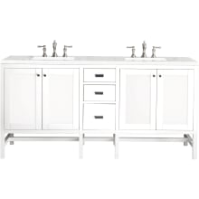 Addison 72" Free Standing Double Basin Hardwood Vanity Set with 1-3/16" Eternal Jasmine Pearl Quartz Top, and Electrical Outlet