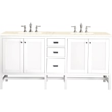 Addison 72" Free Standing Double Basin Hardwood Vanity Set with 1-3/16" Eternal Marfil Quartz Top, and Electrical Outlet