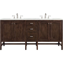 Addison 72" Free Standing Double Basin Hardwood Vanity Set with 1-3/16" Eternal Jasmine Pearl Quartz Top, and Electrical Outlet
