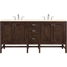 Addison 72" Free Standing Double Basin Hardwood Vanity Set with 1-3/16" Eternal Marfil Quartz Top, and Electrical Outlet