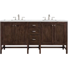 Addison 72" Free Standing Double Basin Poplar Vanity Set with 3 cm Ethereal Noctis Quartz Vanity Top, Rectangular Sinks, USB Port and Electrical Outlet