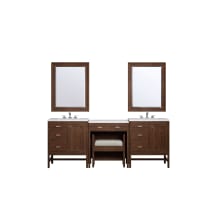 Addison 90" Double Basin Poplar Wood Vanity Set with Quartz Top, USB/Electrical Outlets and Matching Mirror