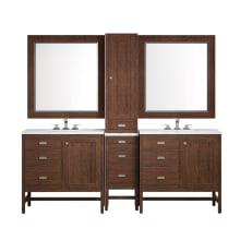 Addison 87" Double Basin Poplar Wood Vanity Set with Quartz Top, USB/Electrical Outlets and Matching Mirror