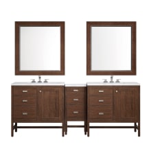 Addison 87" Double Basin Poplar Wood Vanity Set with Quartz Top, USB/Electrical Outlets and Matching Mirror