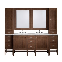 Addison 90" Double Basin Poplar Wood Vanity Set with Quartz Top, USB/Electrical Outlets and Matching Mirror