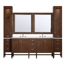 Addison 102" Double Basin Poplar Wood Vanity Set with Quartz Top, USB/Electrical Outlets and Matching Mirror