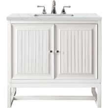 Athens 30" Wall Mounted and Free Standing Single Basin Poplar Vanity Set with 3 cm Ethereal Noctis Quartz Vanity Top, Rectangular Sink, USB Port and Electrical Outlet