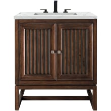 Athens 30" Wall Mounted and Free Standing Single Basin Poplar Vanity Set with 3 cm Ethereal Noctis Quartz Vanity Top, Rectangular Sink, USB Port and Electrical Outlet