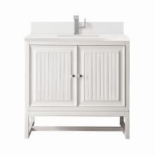 Athens 36" Single Basin Poplar Wood Vanity Set with 3cm White Zeus Silestone Quartz Vanity Top, Backsplash, Rectangular Sink, USB Port and Outlet