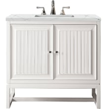 Athens 36" Wall Mounted and Free Standing Single Basin Poplar Vanity Set with 3 cm Ethereal Noctis Quartz Vanity Top, Rectangular Sink, USB Port and Electrical Outlet
