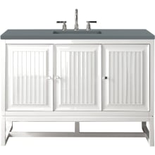Athens 48" Wall Mounted and Free Standing Single Basin Poplar Vanity Set with 3 cm Cala Blue Quartz Vanity Top, Rectangular Sink, USB Port and Electrical Outlet