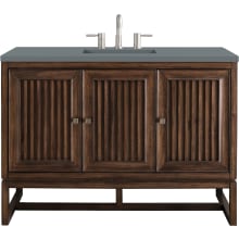 Athens 48" Wall Mounted and Free Standing Single Basin Poplar Vanity Set with 3 cm Cala Blue Quartz Vanity Top, Rectangular Sink, USB Port and Electrical Outlet