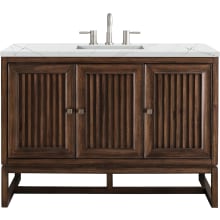 Athens 48" Wall Mounted and Free Standing Single Basin Poplar Vanity Set with 3 cm Ethereal Noctis Quartz Vanity Top, Rectangular Sink, USB Port and Electrical Outlet