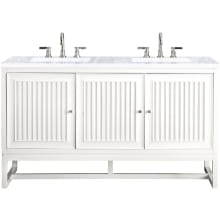 Athens 60" Free Standing Double Wood Vanity Set with Marble Top