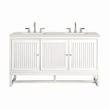 Athens 60" Double Basin Poplar Wood Vanity Set with 3cm Lime Delight Silestone Quartz Vanity Top, Rectangular Sinks, USB Port and Electrical Outlet