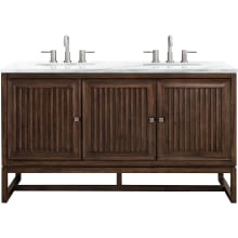 Athens 60" Free Standing Double Wood Vanity Set with Solid Surface Top