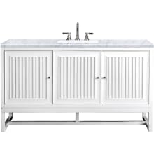 Athens 60" Free Standing Single Wood Vanity Set with Marble Top