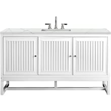 Athens 60" Wall Mounted and Free Standing Single Basin Poplar Vanity Set with 3 cm Ethereal Noctis Quartz Vanity Top, Rectangular Sink, USB Port and Electrical Outlet