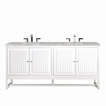 Athens 72" Double Basin Poplar Wood Vanity Set with 3cm Victorian Silver Silestone Quartz Vanity Top, Rectangular Sinks, USB Port and Outlet