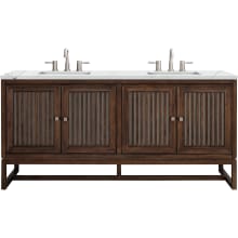 Athens 72" Wall Mounted and Free Standing Double Basin Poplar Vanity Set with 3 cm Ethereal Noctis Quartz Vanity Top, Rectangular Sinks, USB Port and Electrical Outlet