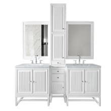 Athens 87" Double Basin Poplar Wood Vanity Set with Quartz Top, USB/Electrical Outlets and Matching Mirror