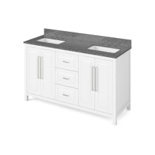 Cade 60" Free Standing Double Sink Master Bath Vanity with Marble or Quartz Top and Backsplash - for 3 Hole Faucets