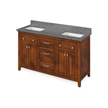 Chatham 60" Free Standing Double Sink Bath Vanity with Marble or Quartz Vanity Top - for 3 Hole Faucets