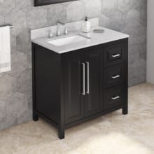 Cade 36" Soft Close Single Sink Bathroom Vanity with Cabinet and Marble or Quartz Vanity Top for 3-Hole Faucets
