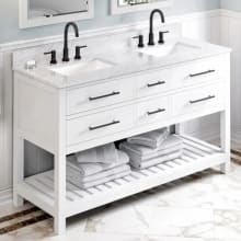 Wavecrest 60" Double Sink Coastal Cottage Soft Close Bath Vanity With Marble or Quartz Vanity Top for 3 Hole Faucets