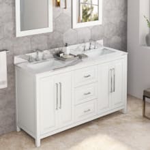 Cade 60" Free Standing Double Sink Master Bath Vanity with Marble or Quartz Top and Backsplash - for 3 Hole Faucets