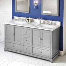 Addington 60" Free Standing Double Sink Bath Vanity with Quartz Top and Backsplash - for 3 Hole Faucets