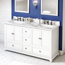 Addington 60" Free Standing Double Sink Bath Vanity with Quartz Top and Backsplash - for 3 Hole Faucets