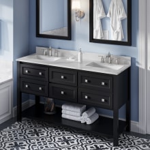 Adler 60" Free Standing Double Sink Master Bath Vanity with Marble or Quartz Top and Backsplash - for 3 Hole Faucets