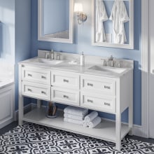 Adler 60" Free Standing Double Sink Master Bath Vanity with Marble or Quartz Top and Backsplash - for 3 Hole Faucets