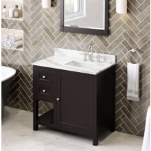 Astoria 36" Free Standing Single Sink Bath Vanity with Marble or Quartz Top and Backsplash - for 3 Hole Faucet