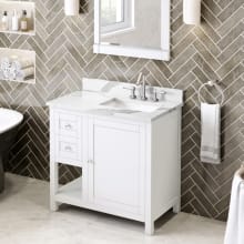Astoria 36" Free Standing Single Sink Bath Vanity with Marble or Quartz Top and Backsplash - for 3 Hole Faucet