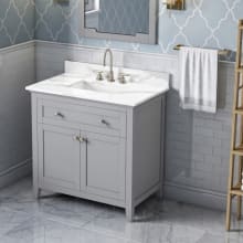 Chatham 36" Free Standing Shaker Style Single Sink Bath Vanity with Marble or Quartz Top with Backsplash - for 3 Hole Faucet